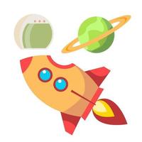 Rocket Space Icons Vector. Spaceship And Planet, Helmet. Universe Concept. Isolated Flat Cartoon Illustration vector