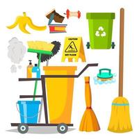 Cleaning Items Vector. Household Supplies Icons. Equipment. Isolated Cartoon Illustration vector