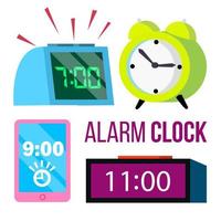 Alarm Clock Set Vector. Time. Early Wake Up. Deadline. Morning Ringing Watch. Classic, Electronic. Isolated Cartoon Illustration vector