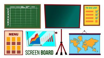 Screen Board Set Vector. Business, Education, School Display Board. Demonstration Frame. Isolated Cartoon Illustration vector
