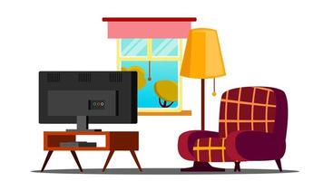 Home Interior Vector. Living Room. Classic. Furniture, TV. Isolated Flat Cartoon Illustration vector