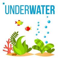 vector del mundo submarino. fondo, pescado, algas, burbujas. ilustración de dibujos animados plana aislada