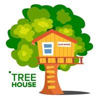 Tree House Vector. Children Playground. House On Tree. Wooden Cabin For Kids. Isolated Flat Cartoon Illustration vector