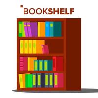 Bookshelf Vector. Home Library Or Book Store. Bookcase Full Of Different Color Books. Isolated Flat Cartoon Illustration vector