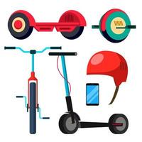 bicicleta, scooter, giroskuter, vector de rueda mono. actividad. transporte de la ciudad. ilustración de dibujos animados plana aislada