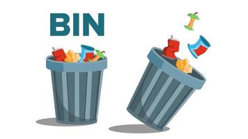 Bin Garbage Vector. Full Of Trash. Inverted. Isolated Flat Illustration vector