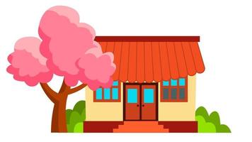 Japanese House And Sakura Vector. Isolated Flat Cartoon Illustration vector