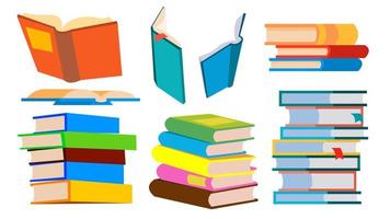 Stack Of Books Vector. Pile. Different Angles, Height. Learning, Reading Concept. Isolated Cartoon Illustration vector