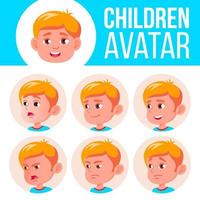 Boy Avatar Set Kid Vector. Kindergarten. Face Emotions. Emotional, Facial, People. Fun, Cheerful. Advertisement, Greeting. Cartoon Head Illustration vector