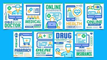 Online Doctor Aid Advertising Posters Set Vector