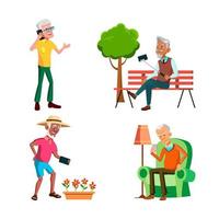 Old Men Using Phone For Communication Set Vector