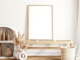 Frame and poster mockup in boho style interior. 3d rendering, 3d illustration photo