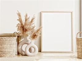 Frame and poster mockup in boho style interior. 3d rendering, 3d illustration photo