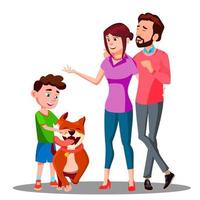 Parents Present A Dog To A Child Vector. Isolated Illustration vector