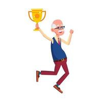 Old Man Pensioner Holding Trophy Cup Reward Vector