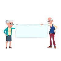 Man And Woman Senior Holding Blank Banner Vector