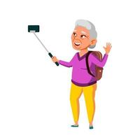 Old Woman Grandma Making Selfie On Phone Vector