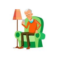 Old Man Reading Sms On Mobile Phone Screen Vector