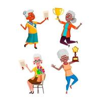 old woman achievement set vector