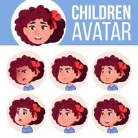 Girl Avatar Set Kid Vector. Kindergarten. Face Emotions. Web, Head, Icon. Beauty, Lifestyle, Friendly. Poster, Clipart. Cartoon Head Illustration vector
