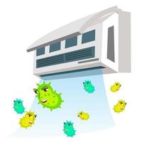 alérgico a las bacterias que vuelan del vector del aire acondicionado. ilustración de dibujos animados aislados