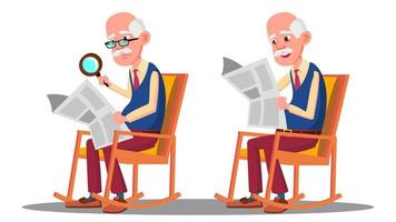 Visually Impaired Elderly Man Reading A Book Through A Magnifying Glass Vector. Isolated Cartoon Illustration vector