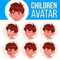 Boy Avatar Set Kid Vector. Kindergarten. Face Emotions. Portrait, User, Child. Junior, Pre-school, Kiddy. Colorful Design. Cartoon Head Illustration vector