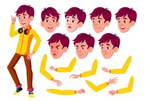 Teen Boy Vector. Teenager. Pretty, Youth. Face Emotions, Various Gestures. Animation Creation Set. Isolated Flat Cartoon Character Illustration vector