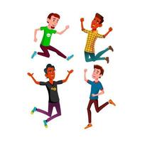 jumping teen boy set vector