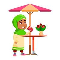 Girl Kid Drinking Tasty Tea At Cafe Table Vector