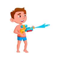 Boy Kid Playing With Water Gun On Beach Vector