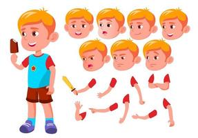 Boy, Child, Kid, Teen Vector. Leisure. Educational, Study. Face Emotions, Various Gestures. Animation Creation Set. Isolated Flat Cartoon Character Illustration vector