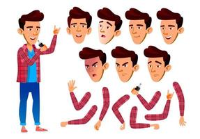 Asian Teen Boy Vector. Teenager. Activity, Beautiful. Face Emotions, Various Gestures. Animation Creation Set. Isolated Flat Cartoon Character Illustration vector