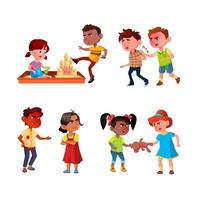 Kids Aggression Fighting And Bullying Set Vector