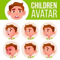 Boy Avatar Set Kid Vector. Primary School. Face Emotions. Expression, Positive Person. Placard, Presentation. Cartoon Head Illustration vector
