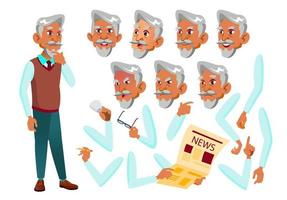 Arab, Muslim Old Man Vector. Senior Person. Aged, Elderly People. Face Emotions, Various Gestures. Animation Creation Set. Isolated Flat Cartoon Character Illustration vector