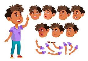 Arab, Muslim Boy, Child, Kid, Teen Vector. Little. Funny. Junior. Friendly. Face Emotions, Various Gestures. Animation Creation Set. Isolated Flat Cartoon Character Illustration vector