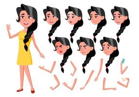 Teen Girl Vector. Teenager. Beauty, Lifestyle. Face Emotions, Various Gestures. Animation Creation Set. Isolated Flat Cartoon Character Illustration vector