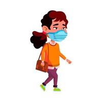 Girl Child Wearing Facial Mask Walking Vector