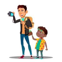 Boy Steals A Wallet From Back Pocket Of Jeans Of Man Tourist Vector. Isolated Illustration