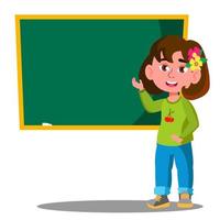 Schoolgirl Standing Near A School Board In The Class Vector. Isolated Illustration vector