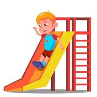 Little Boy Having Fun On The Slide Vector. Isolated Illustration vector