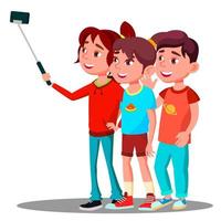 un grupo de niños hace una foto selfie en un vector de teléfono móvil. ilustración aislada