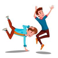 Two Boys Dancing Break On Arms Vector. Isolated Illustration vector