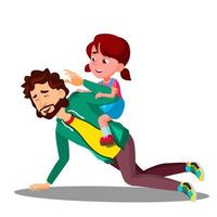 Father Rolling On His Back A Small Daughter Vector. Isolated Illustration vector