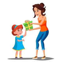 Happy Girl Receives Gifts From Parents Vector. Isolated Illustration vector