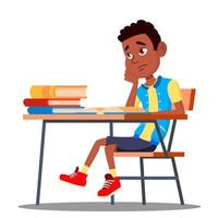 Sad Child Sitting At A Desk In The Classroom Vector. School. Education. Isolated Illustration vector