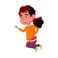 Kid Girl Jumping On Trampoline Equipment Vector