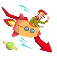 Businessman Riding A Rocket Falls Down On Background Of Falling Red Arrow Vector. Illustration vector