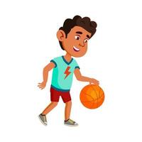 Boy Child Playing Basketball On Playground Vector